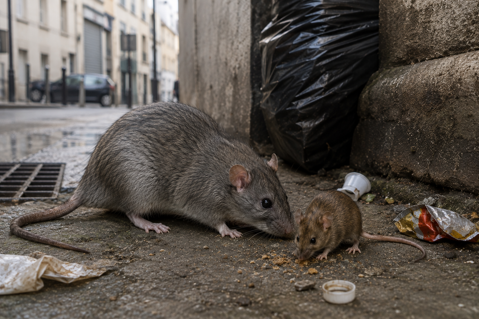 Rat brun et souris dans un environnement urbain